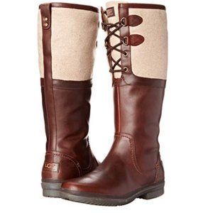 UGG Elsa Waterproof Leather & Wool Equestrian Boots in Chestnut Brown Women's